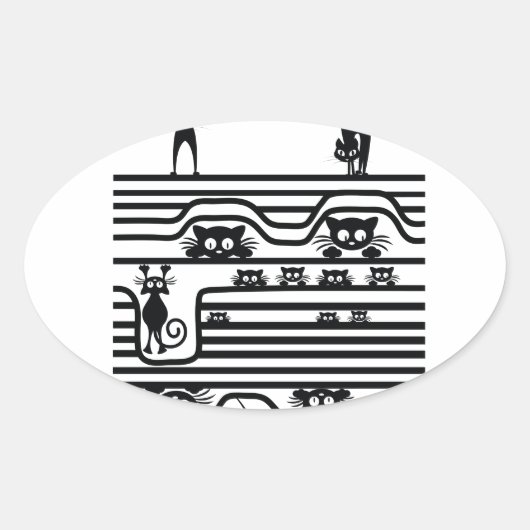 Sticker Ovale ligne de chats stupides (Devant)
