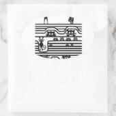 Sticker Ovale ligne de chats stupides (Sac)