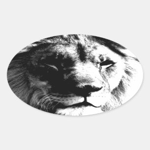 Sticker Ovale Lion noir et blanc