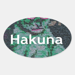 Sticker Ovale Lion vert avec lunettes roses "Hakuna Matata" Art