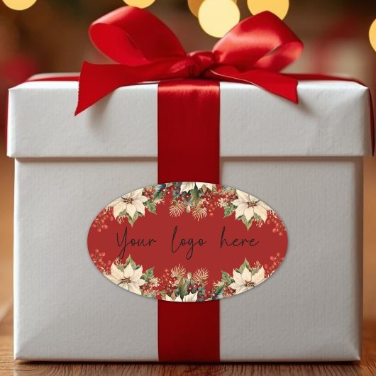 Sticker Ovale Logo de Noël de Poinsettias