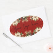 Sticker Ovale Logo de Noël de Poinsettias (Enveloppe)