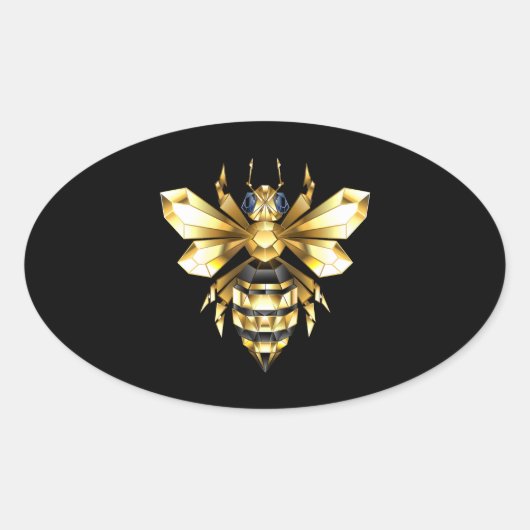 Sticker Ovale Logo Faux Gold Foil Bee Polygonal sur Noir (Devant)