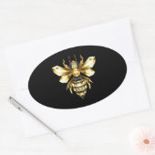 Sticker Ovale Logo Faux Gold Foil Bee Polygonal sur Noir (Enveloppe)