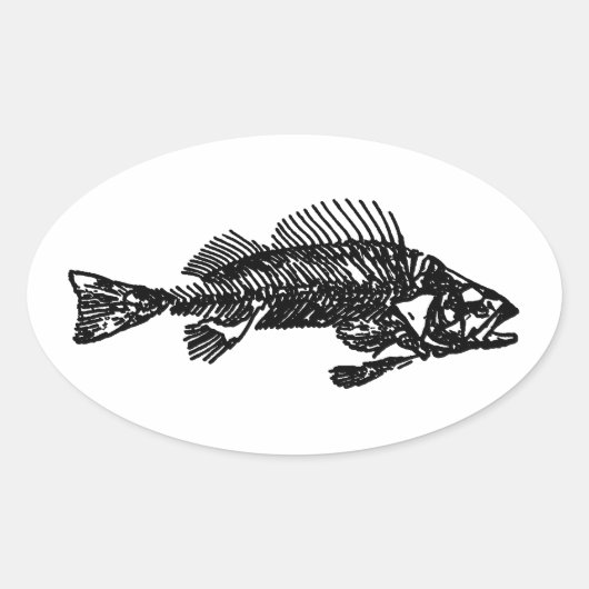 Sticker Ovale Logo Fish Skeleton (noir) (Devant)