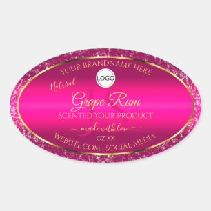 Sticker Ovale Logo rose or et initiales Parties scintillant Étiq