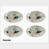 Sticker Ovale Loup blanc d'Oeil bleu (Feuille)