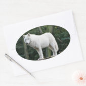 Sticker Ovale Loup blanc impressionnant (Enveloppe)