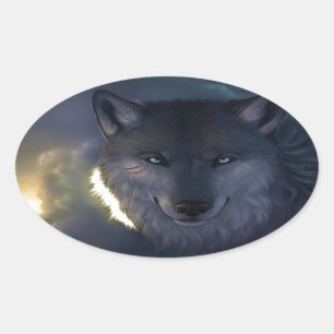 Sticker Ovale Loup d'imaginaire