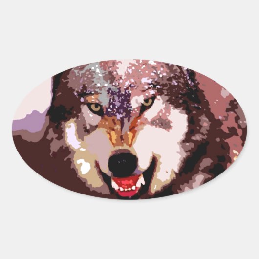 Sticker Ovale Loup en neige (Devant)