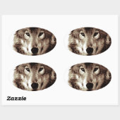 Sticker Ovale Loup gris (Feuille)
