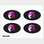 Sticker Ovale Loup hurlant à l'autocollant ovale de la lune (Feuille)