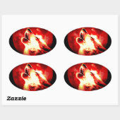 Sticker Ovale Loup, lune et ciel rouge (Feuille)