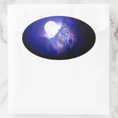 Sticker Ovale Loup, Lune et Nuit Bleue (Sac)