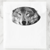 Sticker Ovale Loup noir et blanc (Sac)