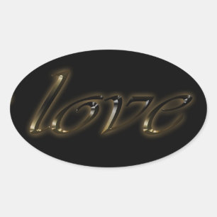 Sticker Ovale Love Golden Text Typographie Black Gold Elegant
