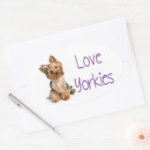 Sticker Ovale Love Yorkies Yorkshire Terrier Chien Chien Chien S (Enveloppe)