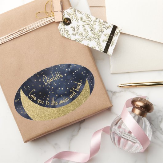 Sticker Ovale Love You to the Moon and Back Custom (Cadeaux)