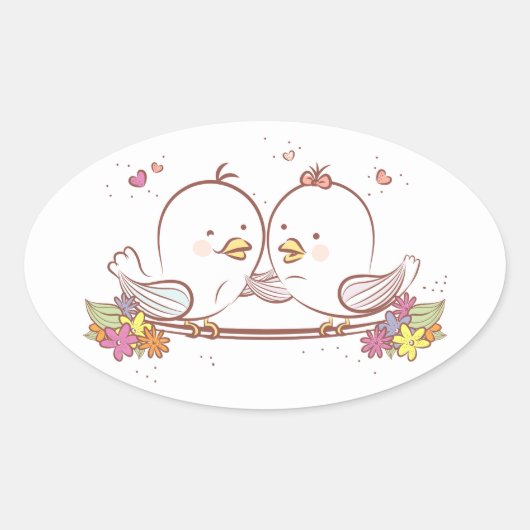 Sticker Ovale Lovebirds Rose Et Brown Amour Mariage (Devant)