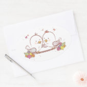 Sticker Ovale Lovebirds Rose Et Brown Amour Mariage (Enveloppe)