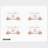 Sticker Ovale Lovebirds Rose Et Brown Amour Mariage (Feuille)