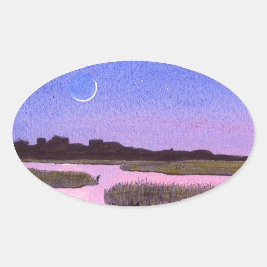 Sticker Ovale Lune et Héron (Devant)