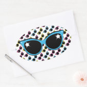 Sticker Ovale Lunettes de soleil de chat Retro Motif avec bleu (Enveloppe)