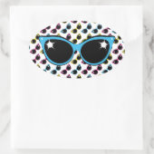 Sticker Ovale Lunettes de soleil de chat Retro Motif avec bleu (Sac)