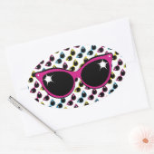 Sticker Ovale Lunettes de soleil de chat Retro Motif avec rose (Enveloppe)