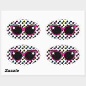 Sticker Ovale Lunettes de soleil de chat Retro Motif avec rose (Feuille)