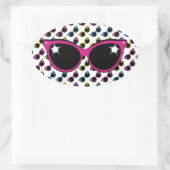 Sticker Ovale Lunettes de soleil de chat Retro Motif avec rose (Sac)