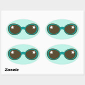 Sticker Ovale Lunettes de soleil rétro Turquoise (Feuille)
