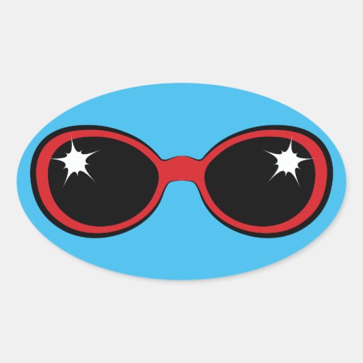 Sticker Ovale Lunettes de soleil rétros rouge sur bleu (Devant)