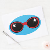 Sticker Ovale Lunettes de soleil rétros rouge sur bleu (Enveloppe)