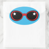 Sticker Ovale Lunettes de soleil rétros rouge sur bleu (Sac)