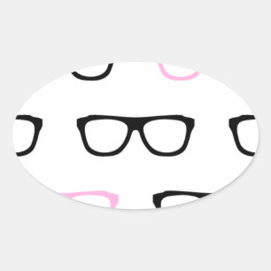Sticker Ovale lunettes geek geek rose