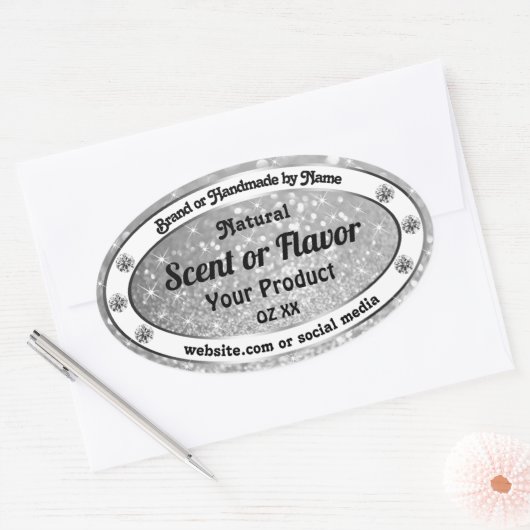 Sticker Ovale Luxueux Parties scintillant d'étincelle d'argent É (Enveloppe)