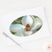 Sticker Ovale Magnolia en fleurs blanches (Enveloppe)