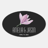 Sticker Ovale Magnolia violet floral sur Mariage noir (Devant)