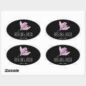 Sticker Ovale Magnolia violet floral sur Mariage noir (Feuille)