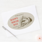 Sticker Ovale Main masculine de rétro anniversaire tenant un (Enveloppe)