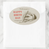 Sticker Ovale Main masculine de rétro anniversaire tenant un (Sac)