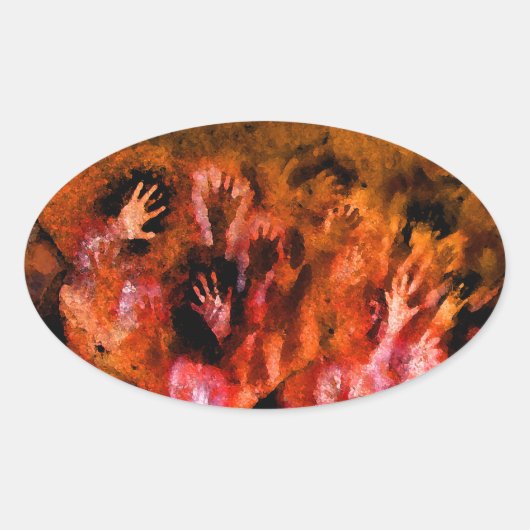 Sticker Ovale Mains de feu (Devant)