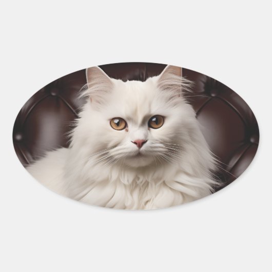 Sticker Ovale Majestic white cat (Devant)