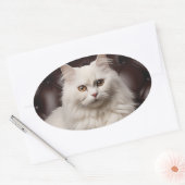Sticker Ovale Majestic white cat (Enveloppe)