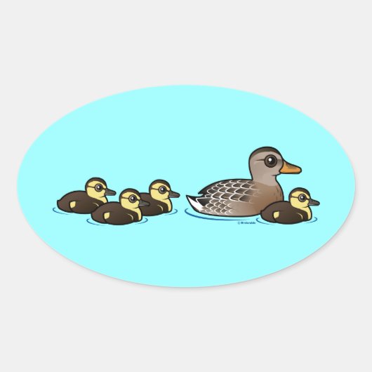Sticker Ovale Mallard et quatre canards (Devant)