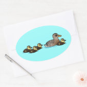 Sticker Ovale Mallard et quatre canards (Enveloppe)