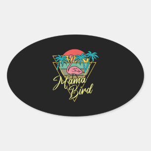 Sticker Ovale Mama Bird Flamant rose Sunset Palm Tree Beach anné
