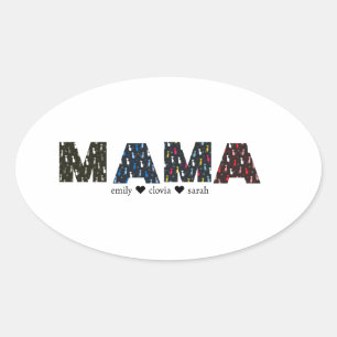 Sticker Ovale Maman Chien patte de chat noms personnalisés