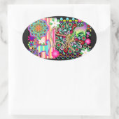 Sticker Ovale Mandalas, Chats et Fleurs Motif Imaginaire (Sac)